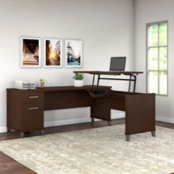 Bush Furniture Somerset 72"W Sit-to-Stand 3-Position L-Shaped Desk Mocha Cherry - SET014MR