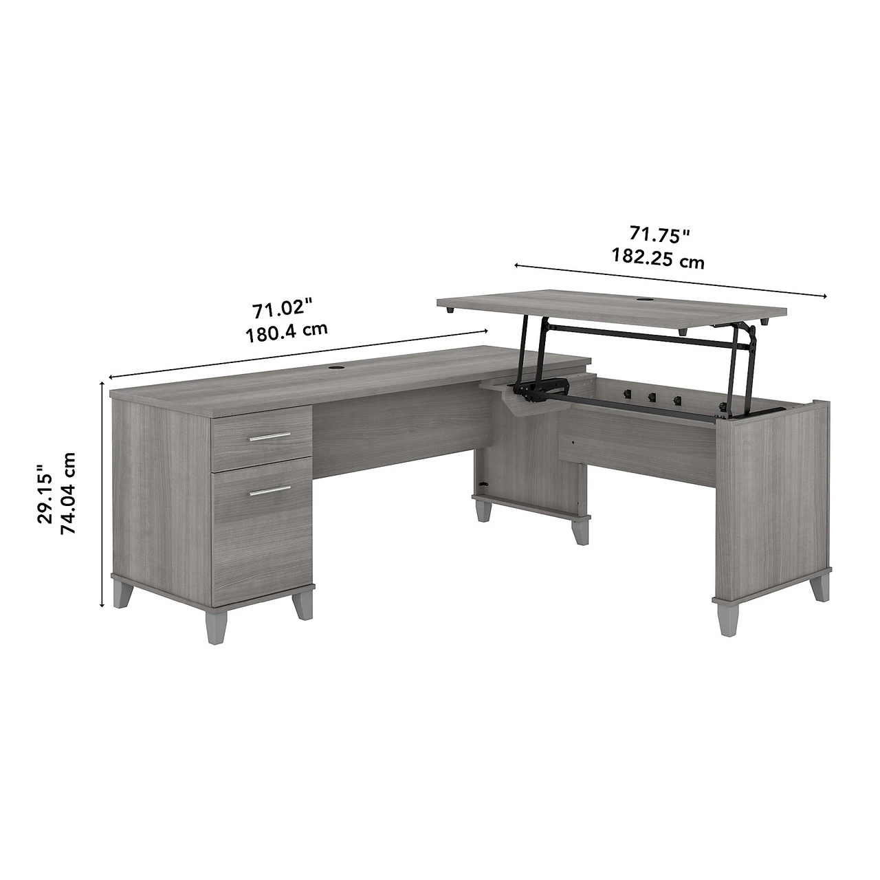 Bush Furniture Somerset 72W 3 Position Sit To Stand L Shaped Desk Platinum Gray - SET014PG - Image 2