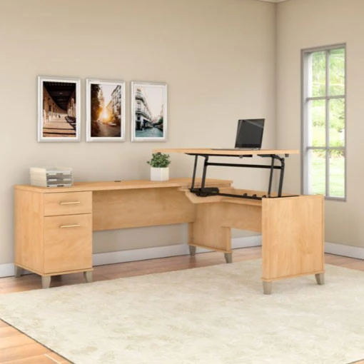 Bush Furniture Somerset 72"W Sit-to-Stand 3-Position L-Shaped Desk Maple Cross - SET014MC