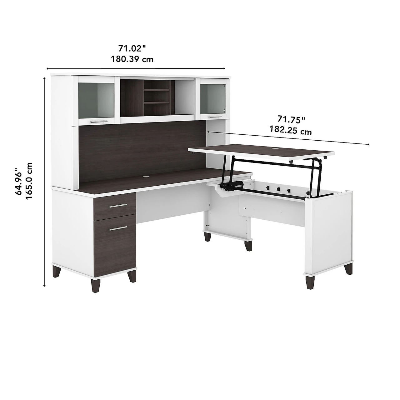 Bush Furniture Somerset 72W 3 Position Sit To Stand L Shaped Desk With Hutch In White And Storm Gray - SET015SGWH - Image 3