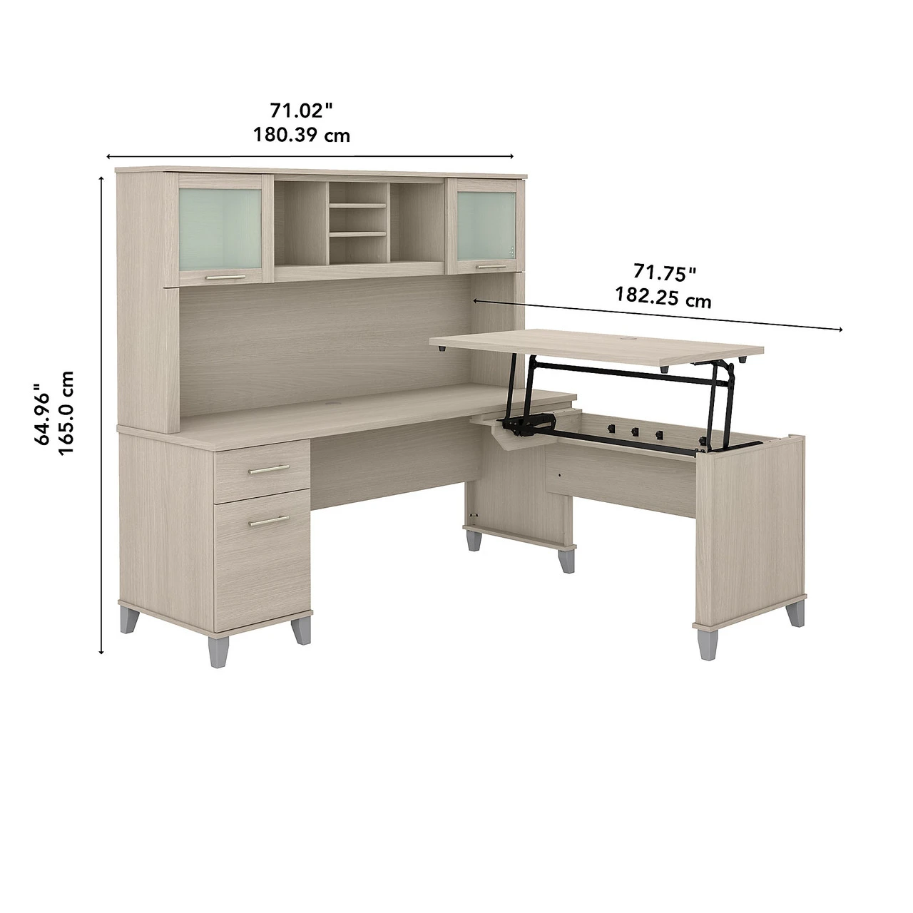 Bush Furniture Somerset 72W 3 Position Sit To Stand L Shaped Desk With Hutch In Sand Oak - SET015SO - Image 3