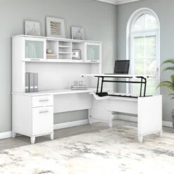 Bush Furniture Somerset 72"W Sit-to-Stand 3-Position L-Shaped Desk With Hutch White - SET015WH