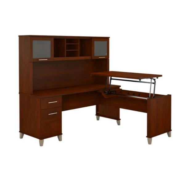 Bush Furniture Somerset 72"W Sit-to-Stand 3-Position L-Shaped Desk With Hutch Hansen Cherry - SET015HC - Image 3