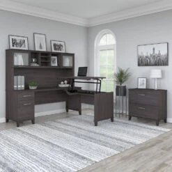 Bush Furniture Somerset 72"W Sit-to-Stand 3-Position L-Shaped Desk With Lateral File And Hutch Storm Gray - SET016SG