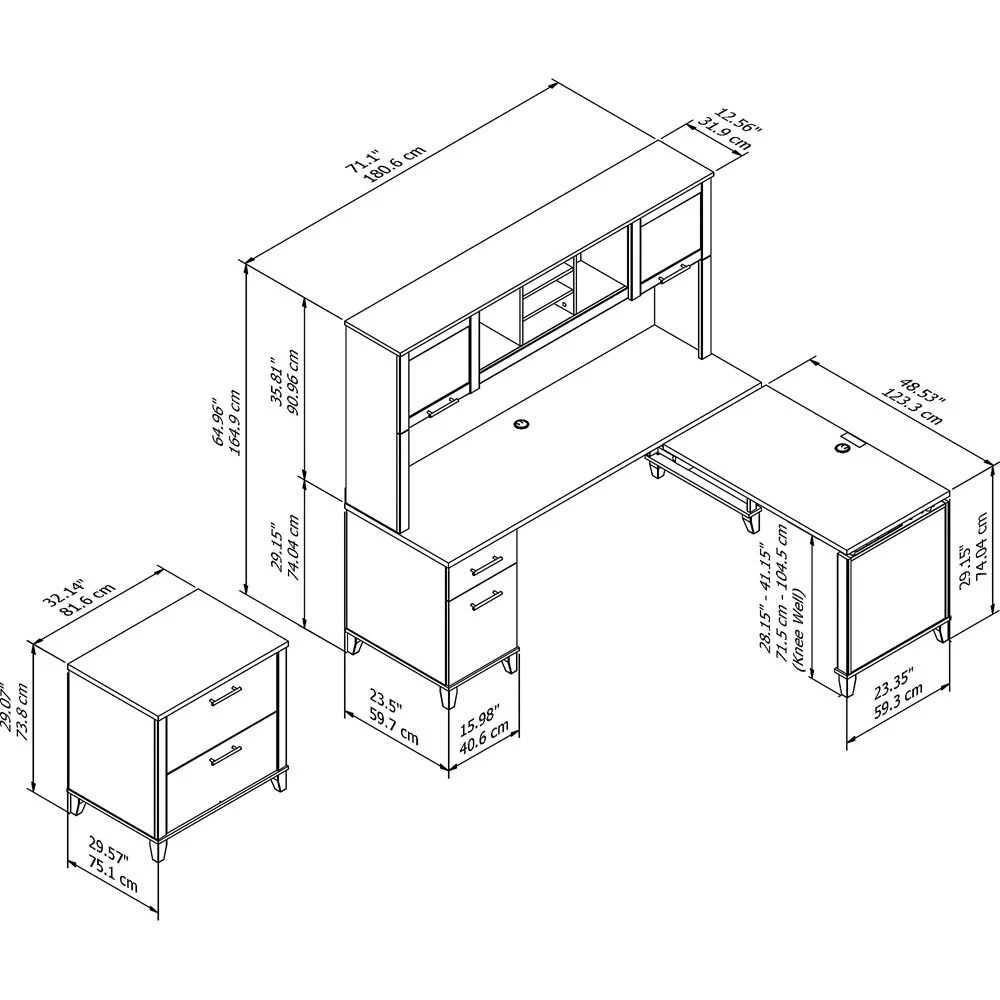 Bush Furniture Somerset 72"W Sit-to-Stand 3-Position L-Shaped Desk With Lateral File And Hutch White - SET016WH - Image 4