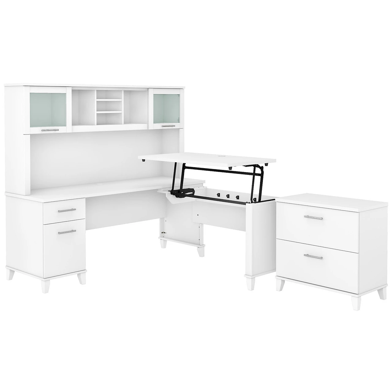 Bush Furniture Somerset 72"W Sit-to-Stand 3-Position L-Shaped Desk With Lateral File And Hutch White - SET016WH - Image 3