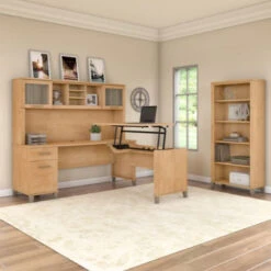 Bush Furniture Somerset 72"W Sit-to-Stand 3-Position L-Shaped Desk With Bookcase And Hutch Maple Cross - SET017MC