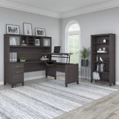 Bush Furniture Somerset 72"W Sit-to-Stand 3-Position L-Shaped Desk With Bookcase And Hutch Storm Gray - SET017SG