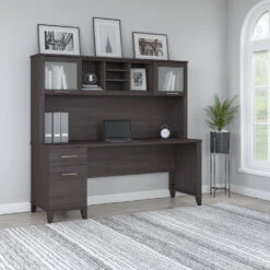 Bush Furniture Somerset 72"W Desk With Hutch Storm Gray - SET018SG