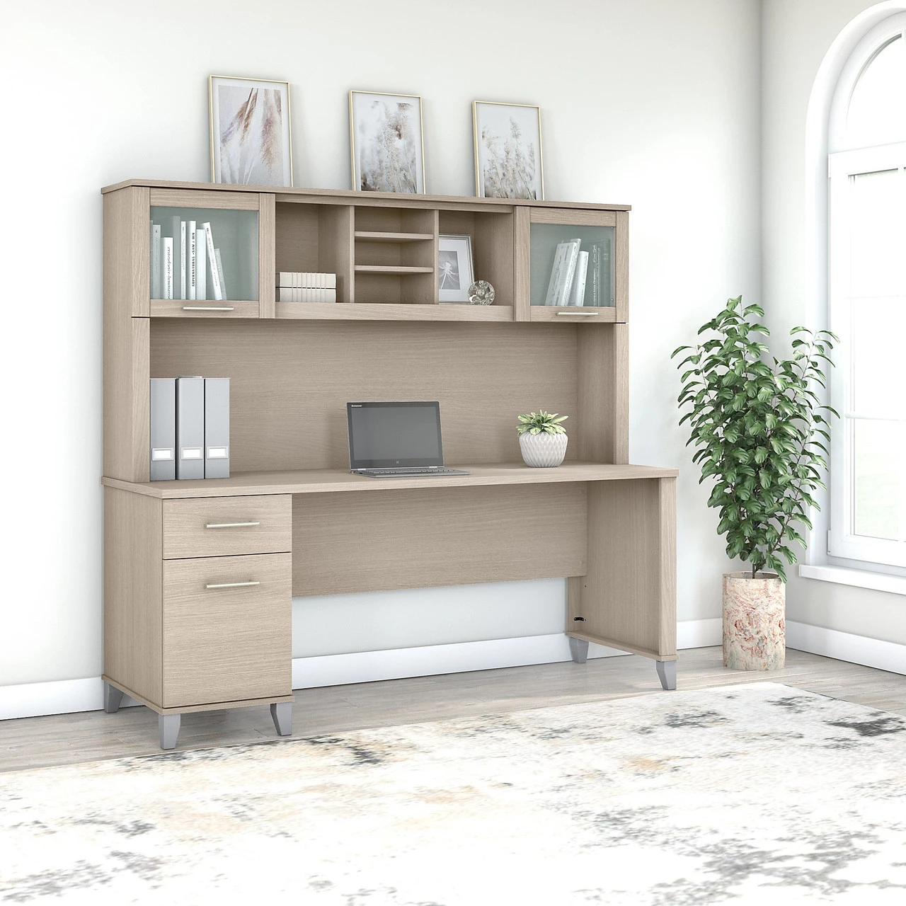 Bush Furniture Somerset 72W Office Desk With Drawers And Hutch In Sand Oak - SET018SO - Image 3
