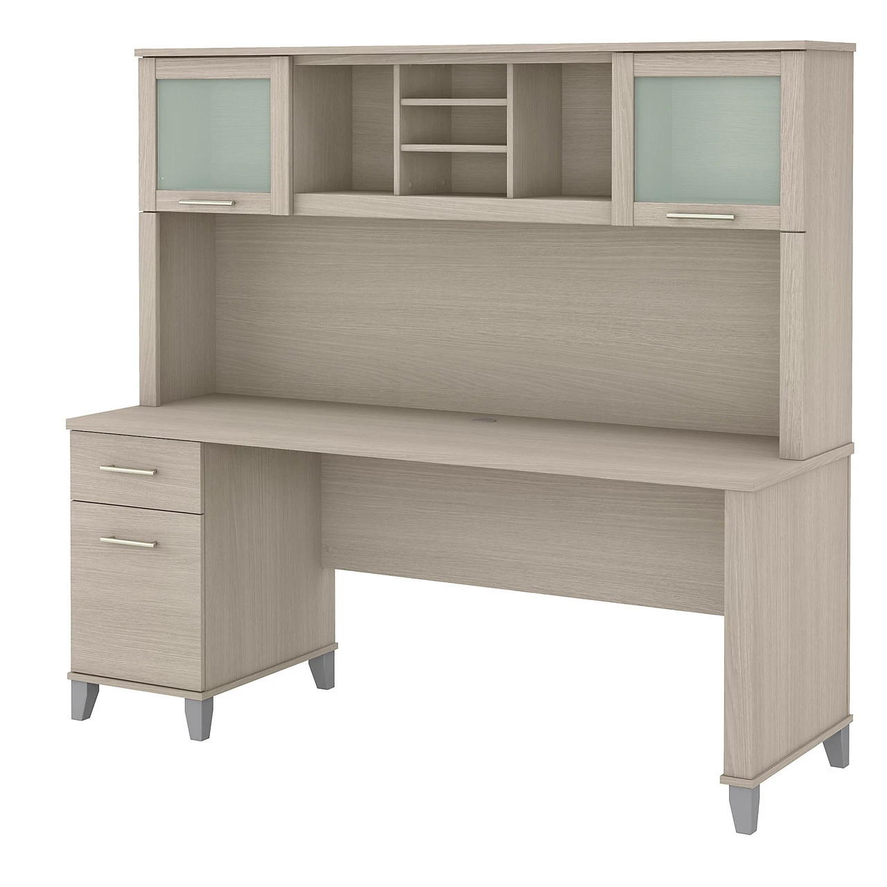Bush Furniture Somerset 72W Office Desk With Drawers And Hutch In Sand Oak - SET018SO