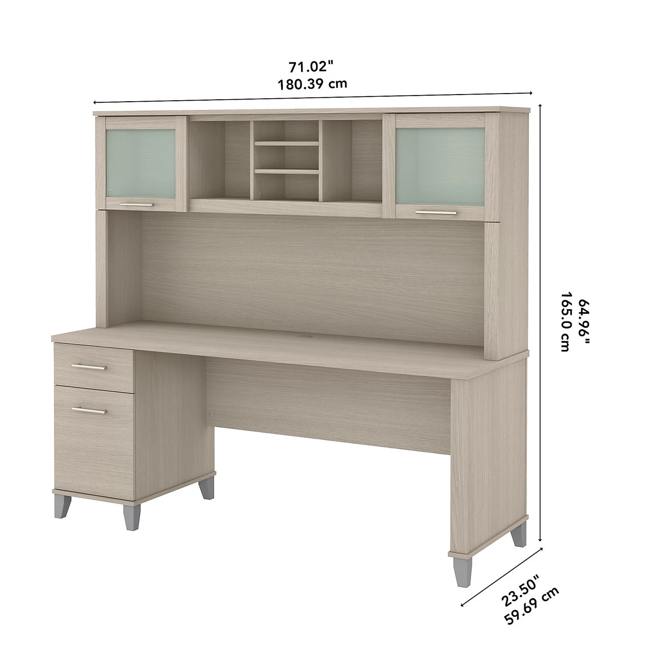 Bush Furniture Somerset 72W Office Desk With Drawers And Hutch In Sand Oak - SET018SO - Image 2