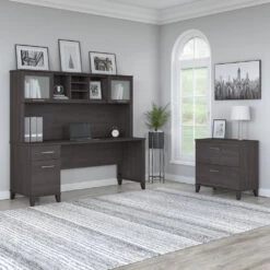 Bush Furniture Somerset 72"W Desk With Hutch And Lateral File - SET019SG