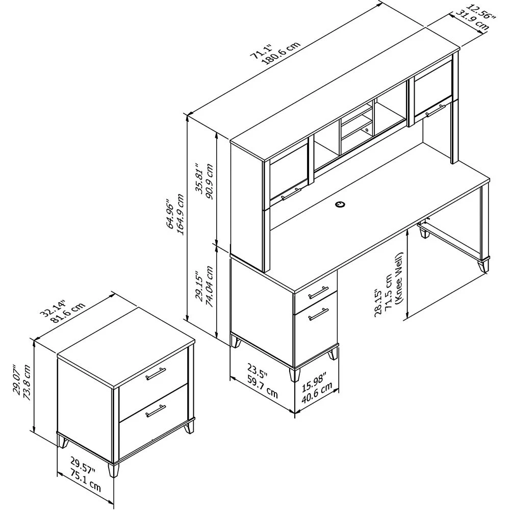 Bush Furniture Somerset 72"W Desk With Hutch And Lateral File - SET019MR - Image 2