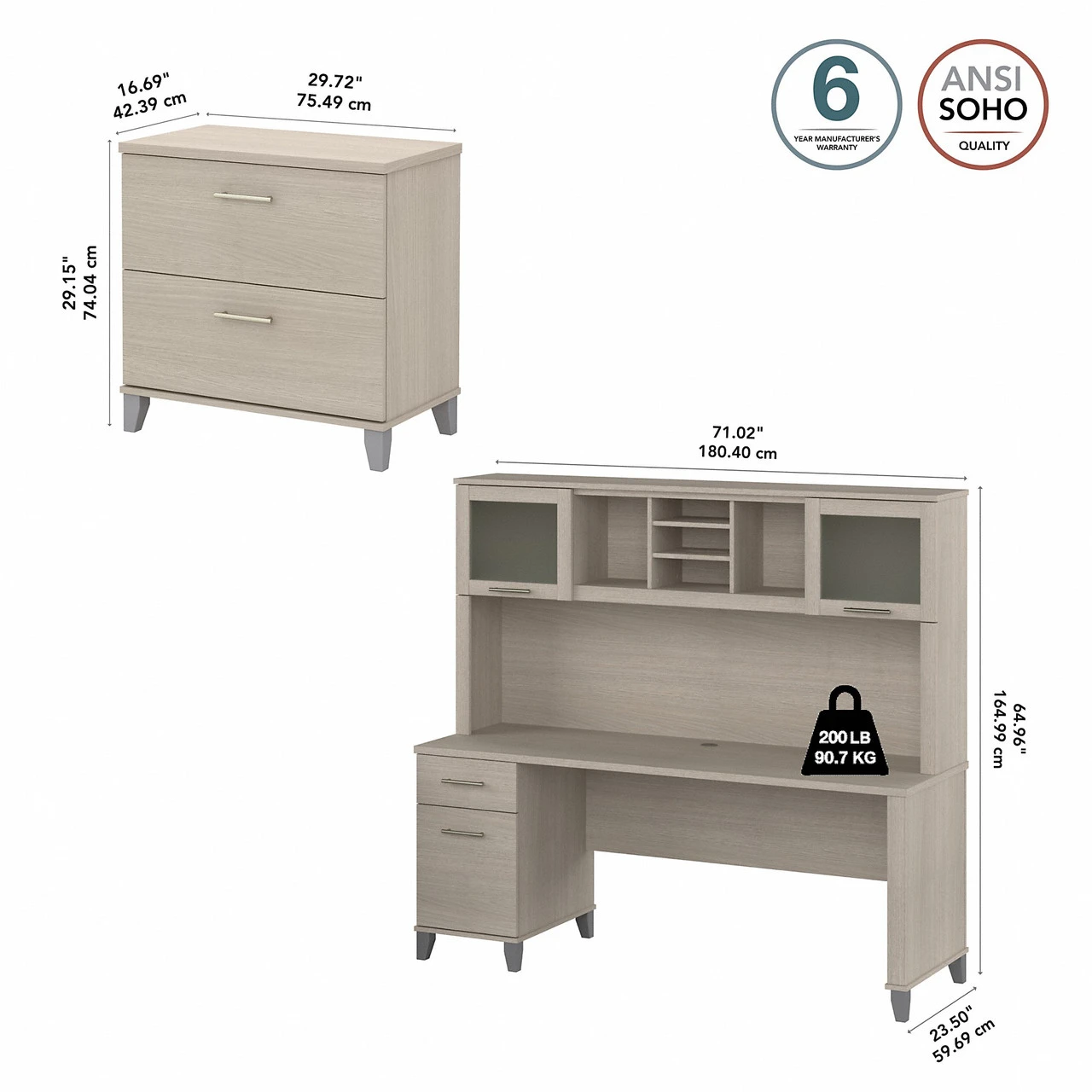 Bush Furniture 72W Single Pedestal Desk W Hutch And Lateral File - SET019SO - Image 2