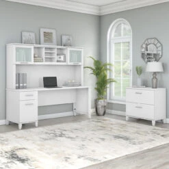 Bush Furniture Somerset 72"W Desk With Hutch And Lateral File White - SET019WH