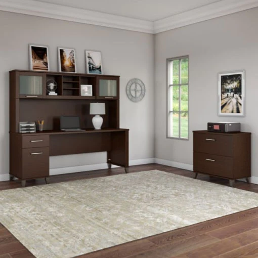 Bush Furniture Somerset 72"W Desk With Hutch And Lateral File - SET019MR
