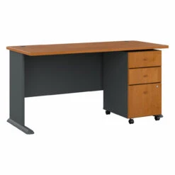 Bush Business Furniture Series A Desk With Mobile File Cabinet In Natural Cherry 72"W - SRA013NCSU