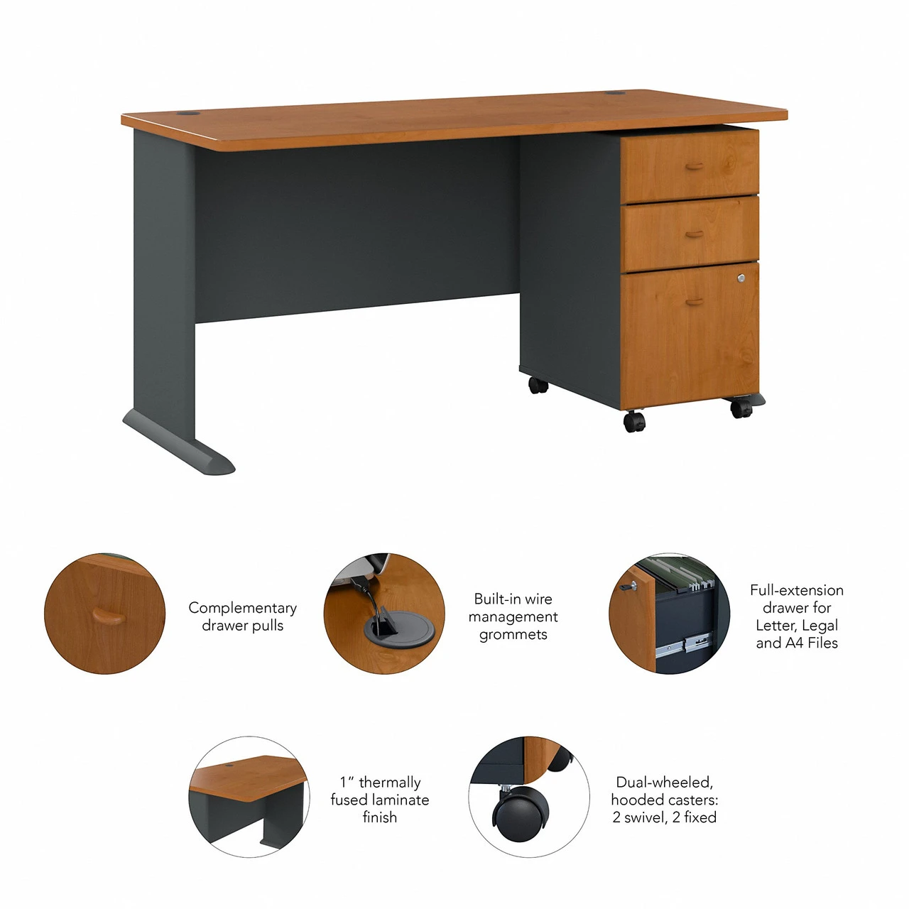 Bush Series A 60W X 27D Desk With 3Dwr Mobile Pedestal- SRA003NCSU - Image 4