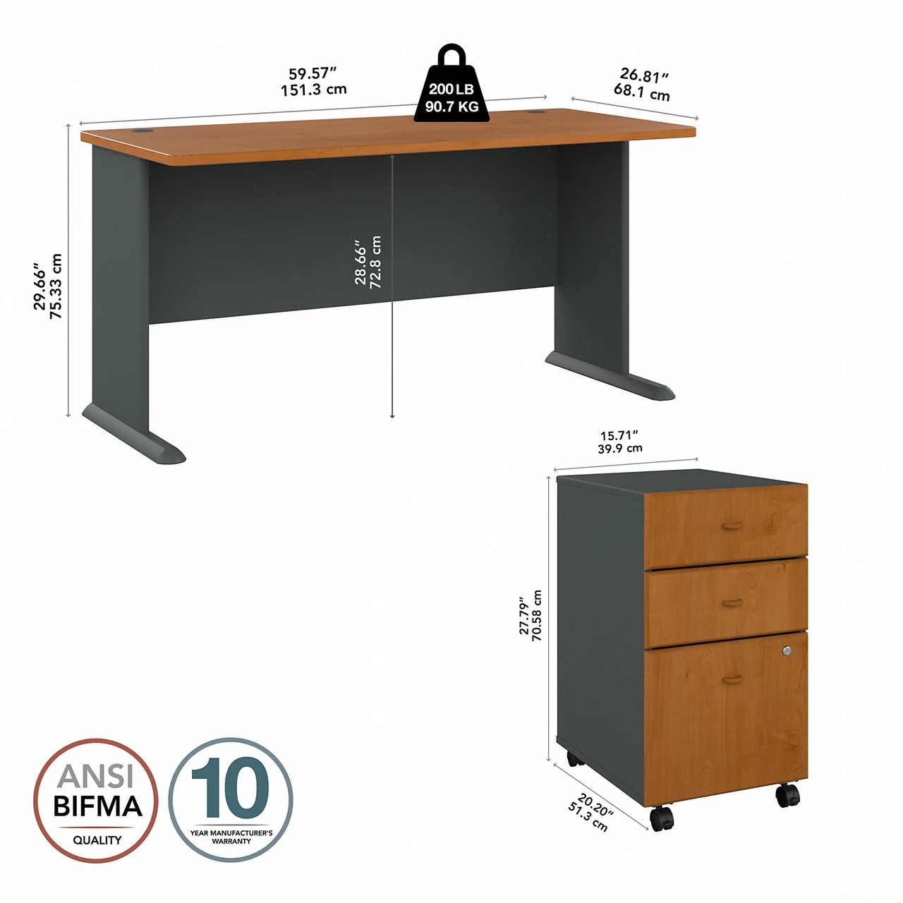 Bush Business Furniture Series A Desk With Mobile File Cabinet In Natural Cherry 72"W - SRA013NCSU - Image 3