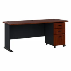 Bush Business Furniture Series A Desk With Mobile File Cabinet In Hansen Cherry 72"W - SRA013HCSU