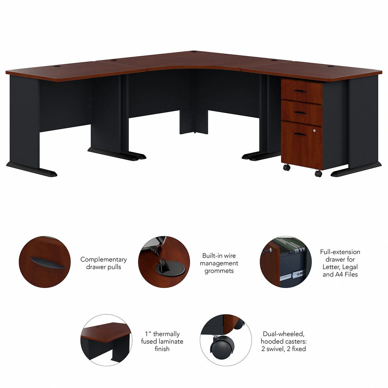 Bush Series A Corner Desk With 3 Drawer Mobile Pedestal Hansen Cherry - SRA041HCSU - Image 4
