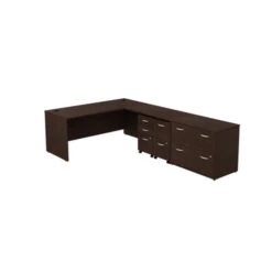 Bush Business Furniture Series C Desk W 3-Drawer Mobile Pedestal L-Shaped Mocha Cherry - SRC0011MRSU