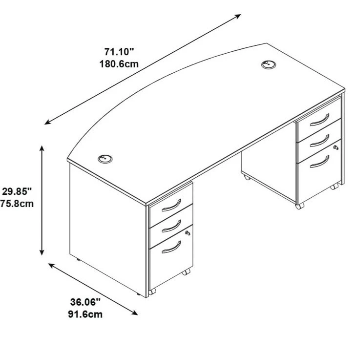 Bush Business Furniture Series C Package Bowfront Desk With 3-Drawer Mobile Pedestals Mocha Cherry - SRC013MRSU - Image 2