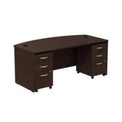 Bush Business Furniture Series C Package Bowfront Desk With 3-Drawer Mobile Pedestals Mocha Cherry - SRC013MRSU