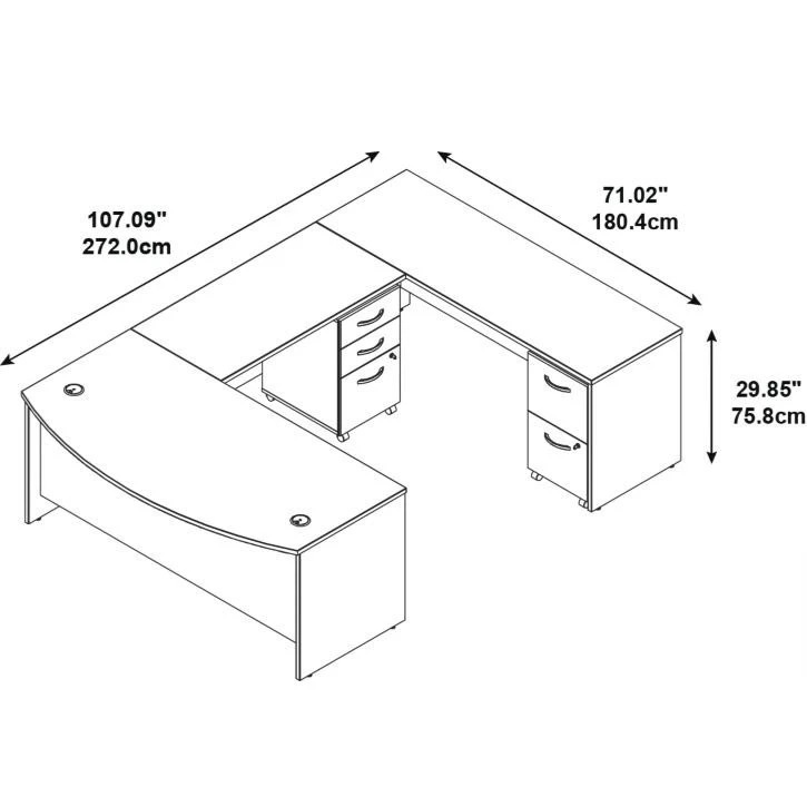 Bush Business Furniture Series C Package Executive U-Shaped Bowfront Desk With Mobile File Cabinets In Mocha Cherry 72"W X 36"D - SRC043MRSU - Image 2
