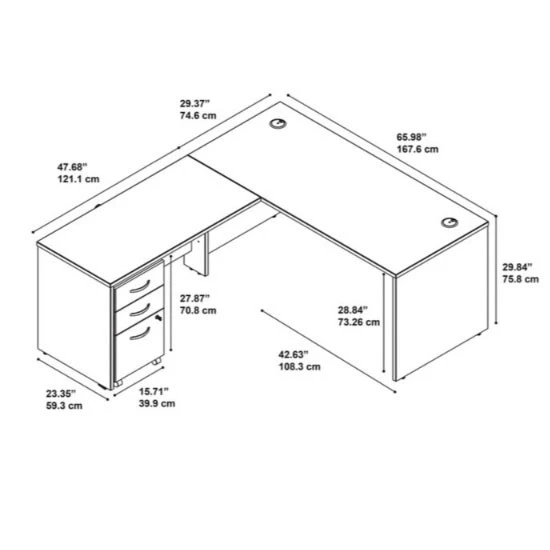 Bush Business Furniture Series C Executive L-Shaped Desk 66" With Return And Mobile Pedestal Hansen Cherry - SRC083HCSU - Image 3