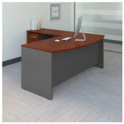 Bush Business Furniture Series C Executive L-Shaped Bowfront Desk 72" With Return And Mobile Pedestal Hansen Cherry - SRC084HCSU