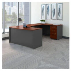 Bush Business Furniture Series C Executive U-Shaped Desk 60" Right Hansen Cherry - SRC089HCSU