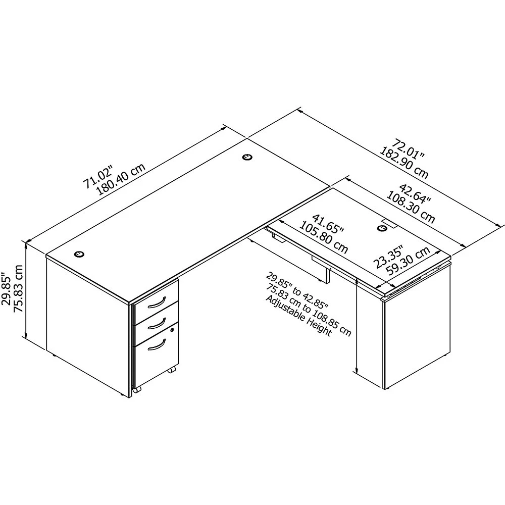 Bush Business Furniture Series C Executive L Shaped Desk 72" With Height Adjustable Bridge Package - SRC125HCSU - Image 3
