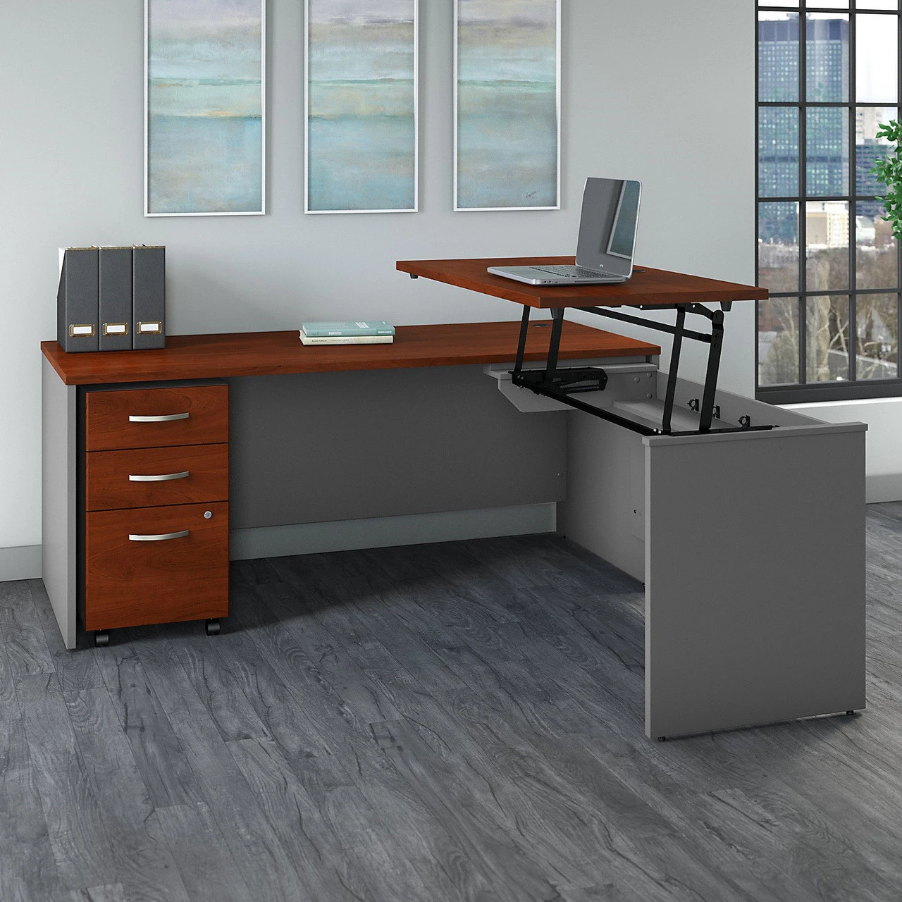 Bush Business Furniture Series C Executive L Shaped Desk 72" With Height Adjustable Bridge Package - SRC125HCSU