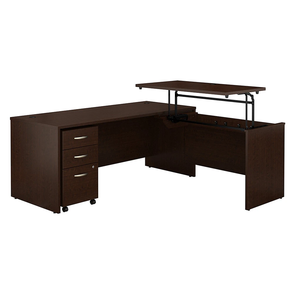 Bush Business Furniture Series C Sit To Stand L Shaped Desk 72" X 30" Mocha Cherry - SRC125MRSU - Image 3
