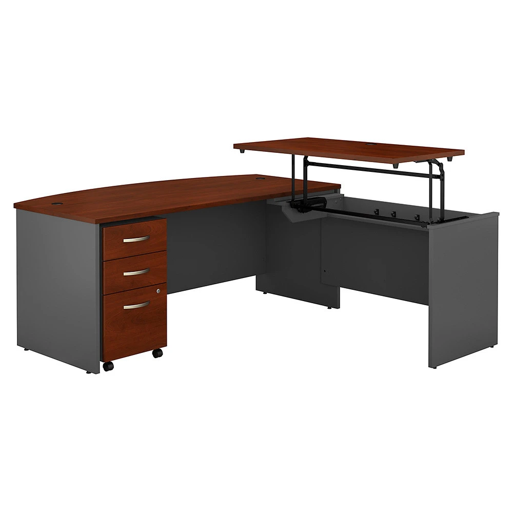Bush Business Furniture Series C Executive Bow Front L Shaped Desk 72" With Height Adjustable Bridge Package Hansen Cherry - SRC126HCSU - Image 3