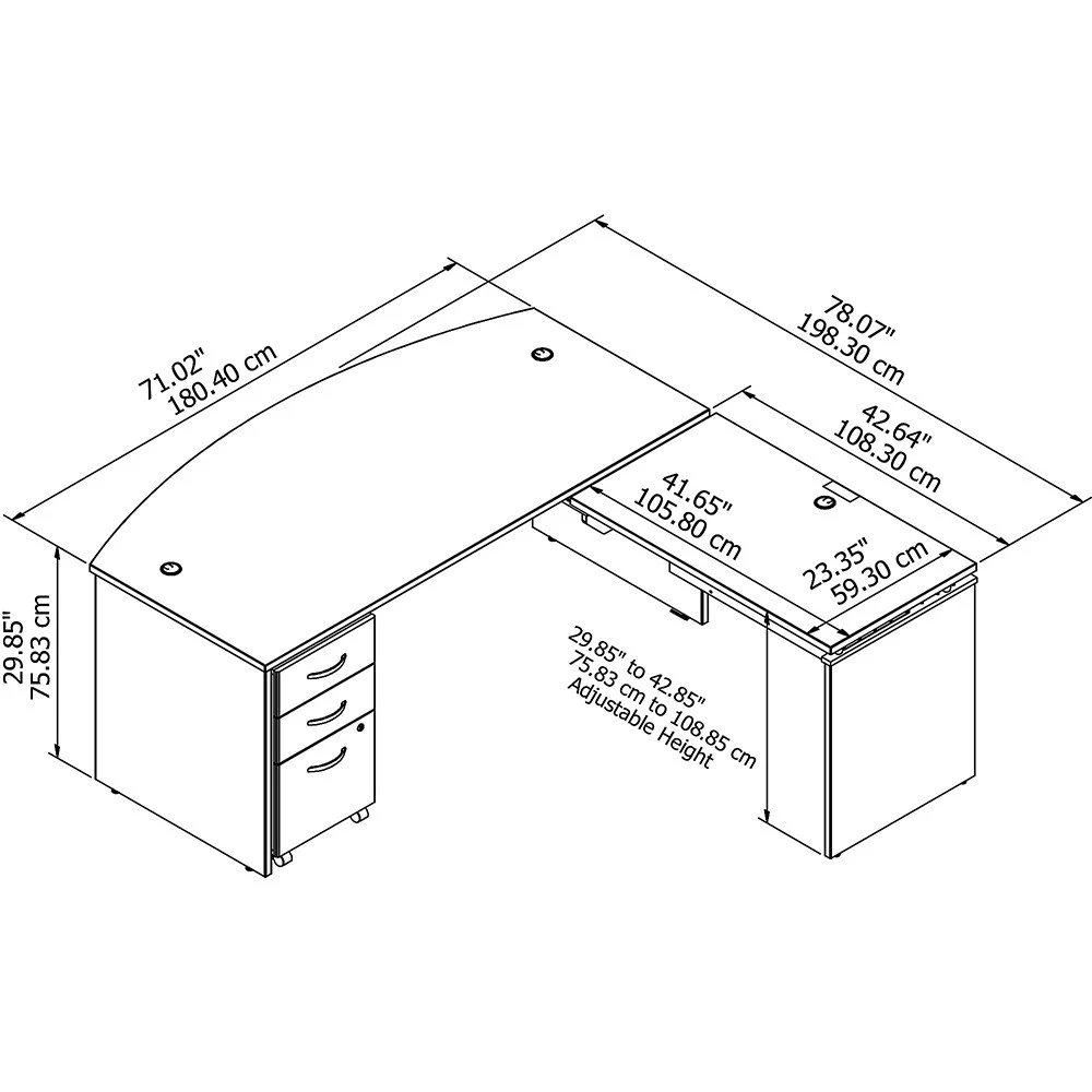 Bush Business Furniture Series C Executive Bow Front L Shaped Desk 72" With Height Adjustable Bridge Package Hansen Cherry - SRC126HCSU - Image 4