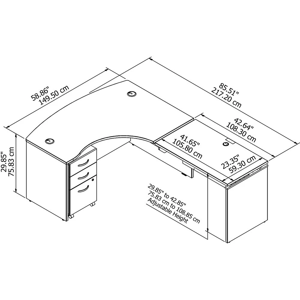 Bush Business Furniture Series C Executive L Shaped Desk 60" With Height Adjustable Bridge Right Hansen Cherry - SRC128HCSU - Image 5