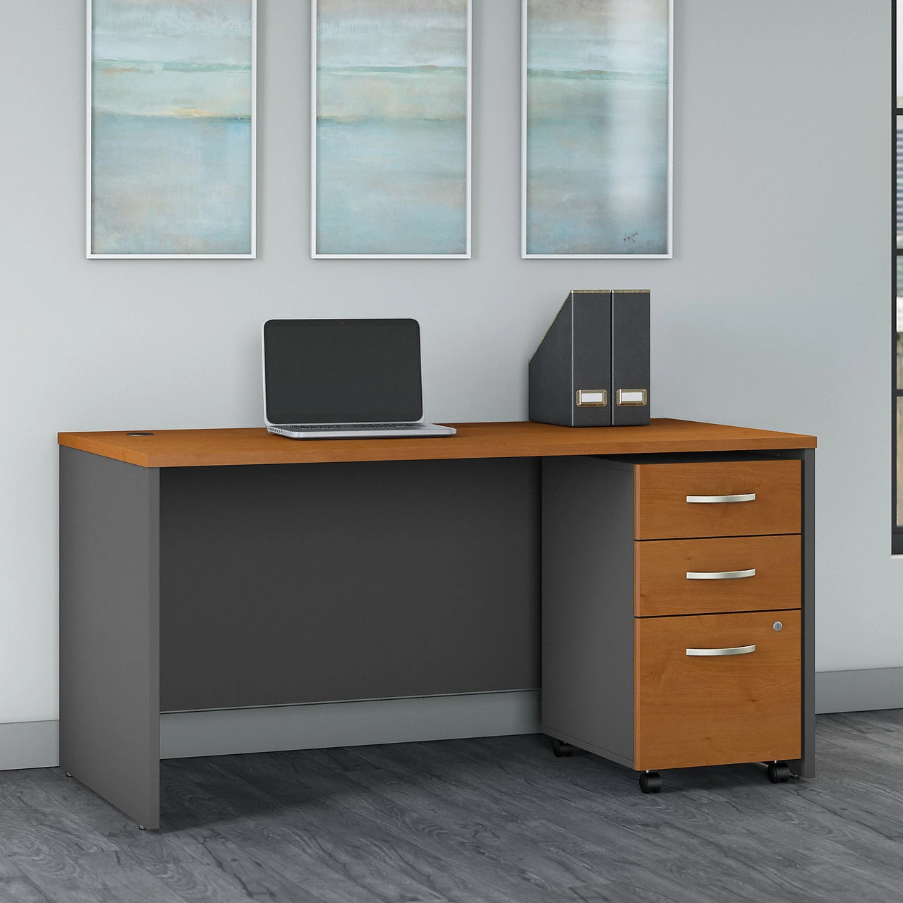 Bush Business Furniture Series C 60W X 30D Desk With Mobile File Cabinet Natural Cherry - SRC144NCSU