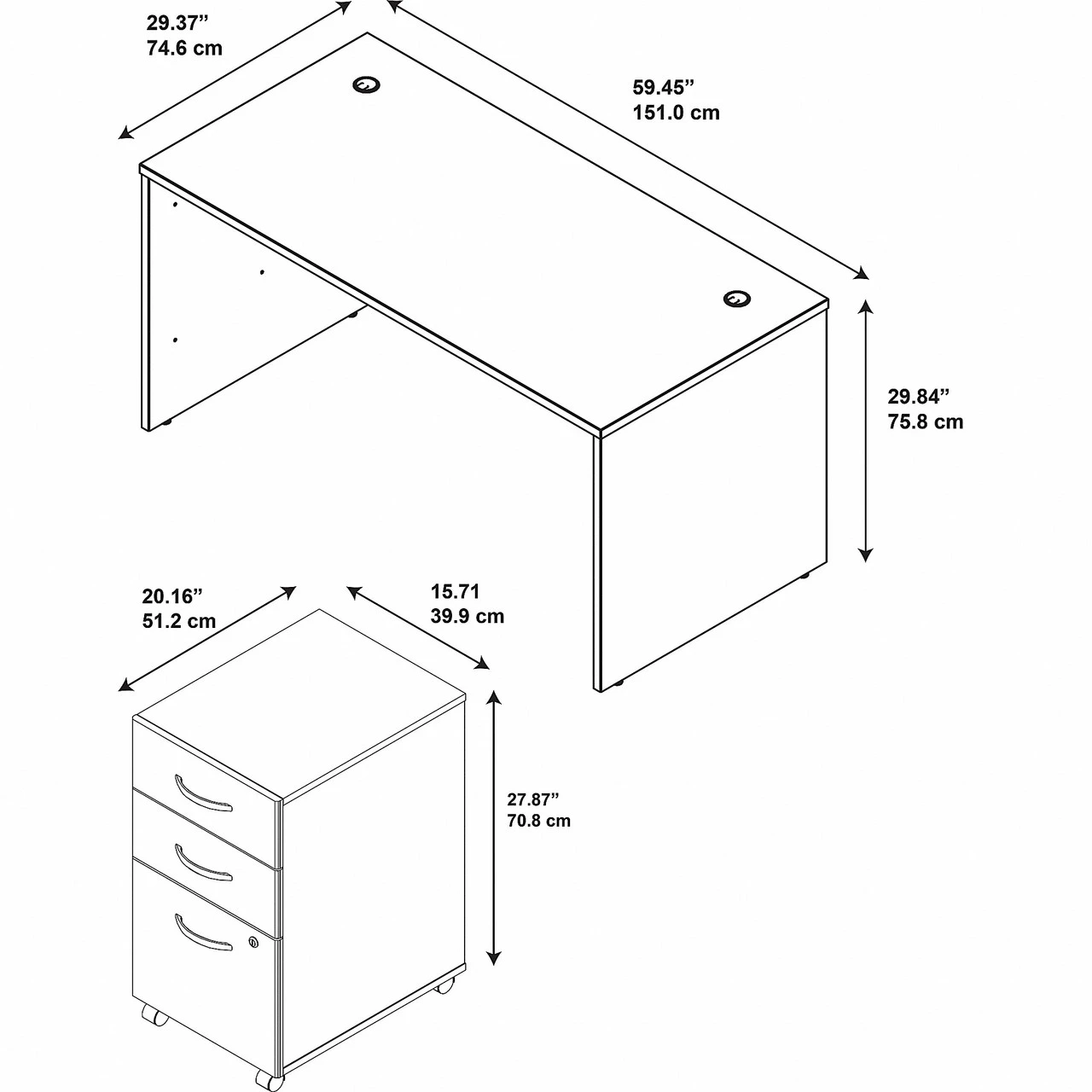Bush Business Furniture Series C 60W X 30D Desk With Mobile File Cabinet Natural Cherry - SRC144NCSU - Image 2