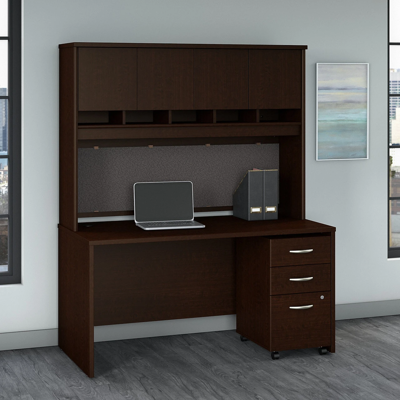 Bush Business Furniture Series C 60W X 30D Desk, Hutch And Mobile File Cabinet Mocha Cherry - SRC145MRSU - Image 3