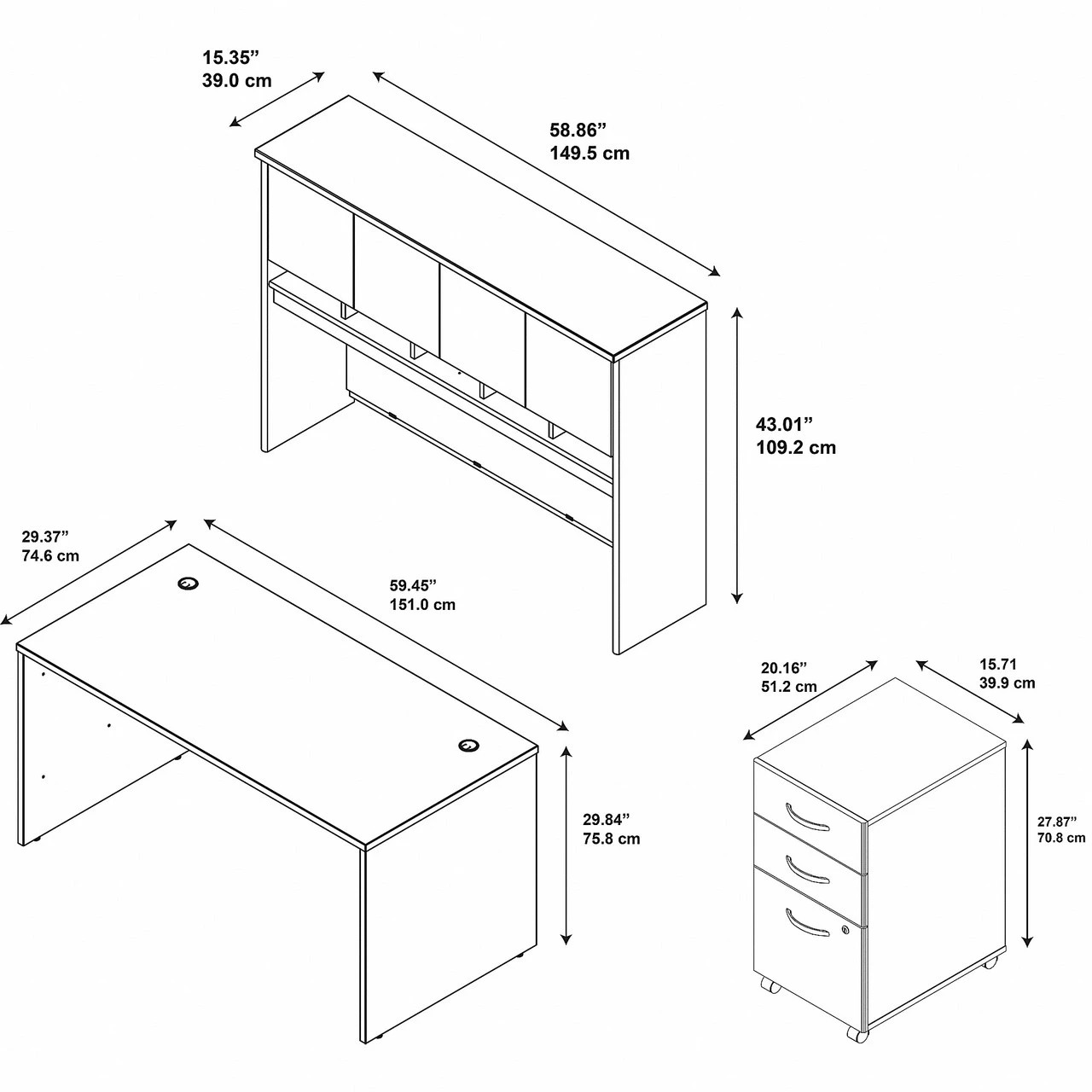 Bush Business Furniture Series C 60W X 30D Desk, Hutch And Mobile File Cabinet Mocha Cherry - SRC145MRSU - Image 2