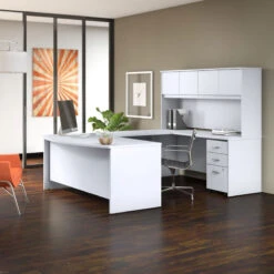 Bush Business Furniture Studio C Bow Front U-Shaped Desk With Hutch 72" White - STC003WH