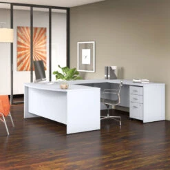 Bush Business Furniture Studio C Bow Front U-Shaped Desk Package 72" White - STC004WH
