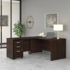 Bush Business Furniture Studio C Desk L-Shaped Package 60" Black Walnut - STC008BWSU