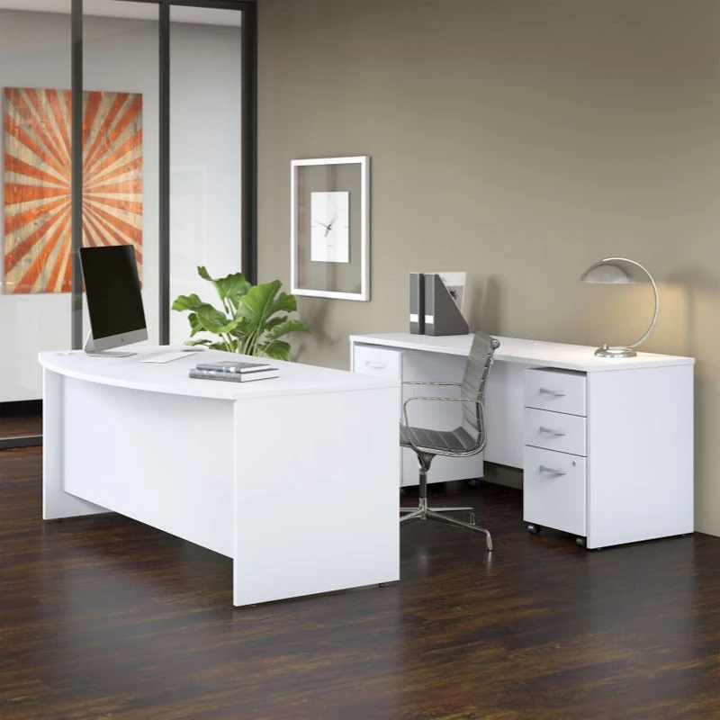 Bush Business Furniture Studio C Bow Front Desk, Credenza And File Storage 72" White - STC009WH