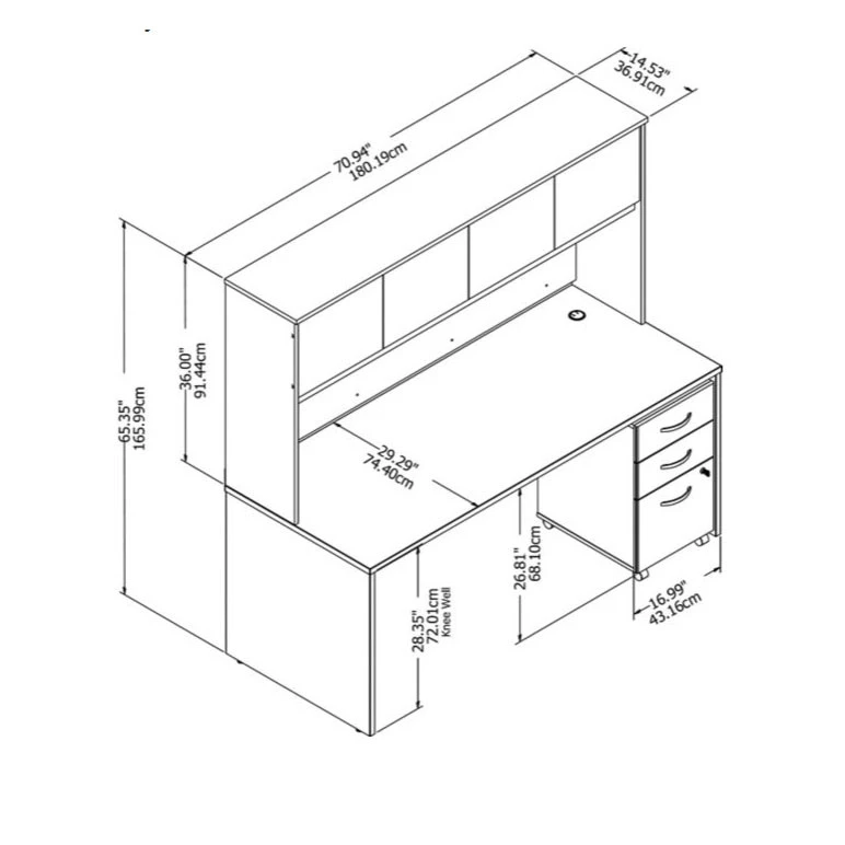 Bush Business Furniture Studio C Desk With Hutch And Mobile Pedestal 72" Storm Gray - STC011SGSU - Image 2