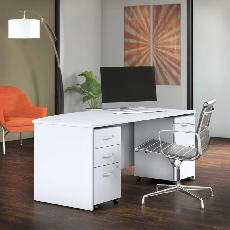 Bush Business Furniture Studio C Bow Front Desk With 2 Pedestals 72" White - STC012WHSU