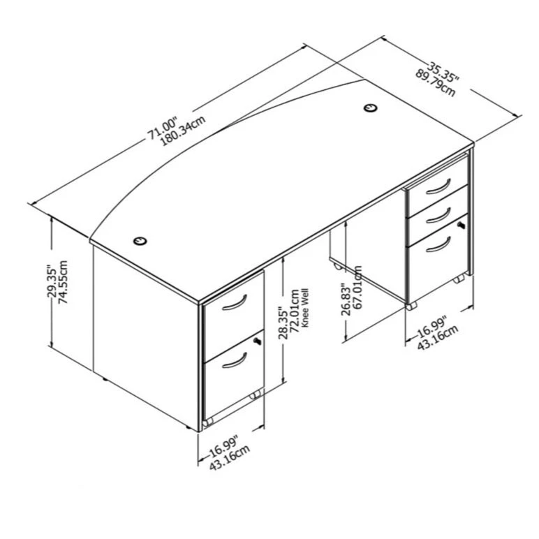 Bush Business Furniture Studio C Bow Front Desk With 2 Pedestals 72" Platinum Gray - STC012PGSU - Image 2